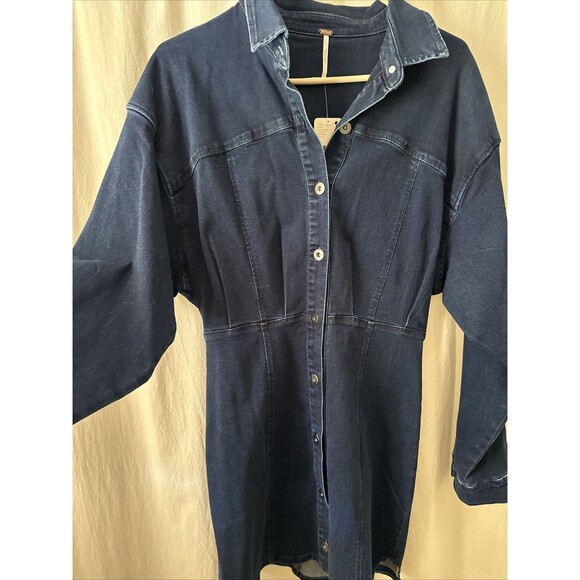 Free People Amber Stretch Denim Mini Dress Sz 10 NWT - Picture 3 of 5
